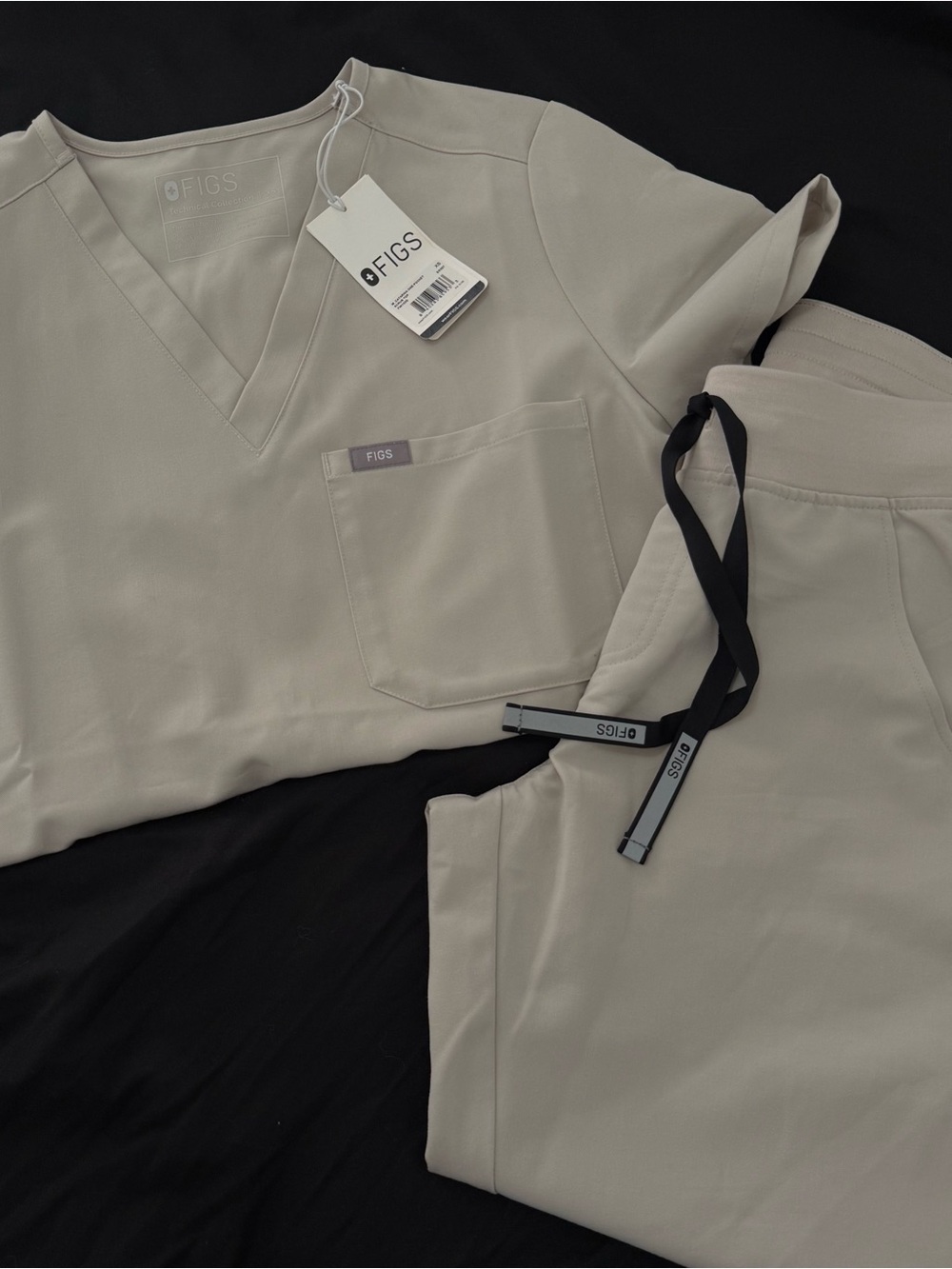 Figs Neutral Light Taupe V-Neck Scrub Top and Drawstring Pants